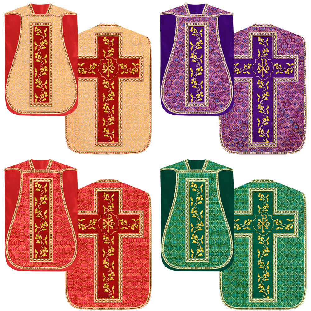 Set of Four Floral Embroidery Roman Chasuble