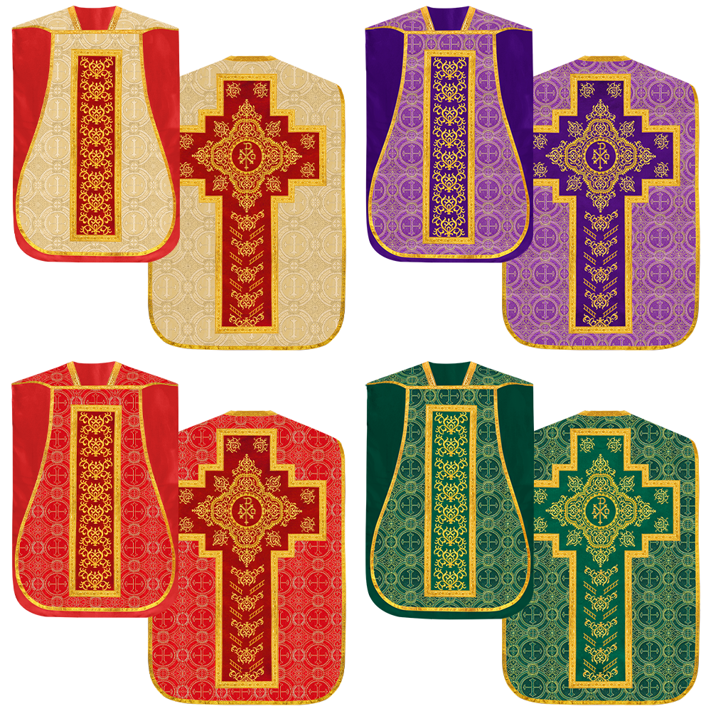 Set of four Roman Chasuble with stole