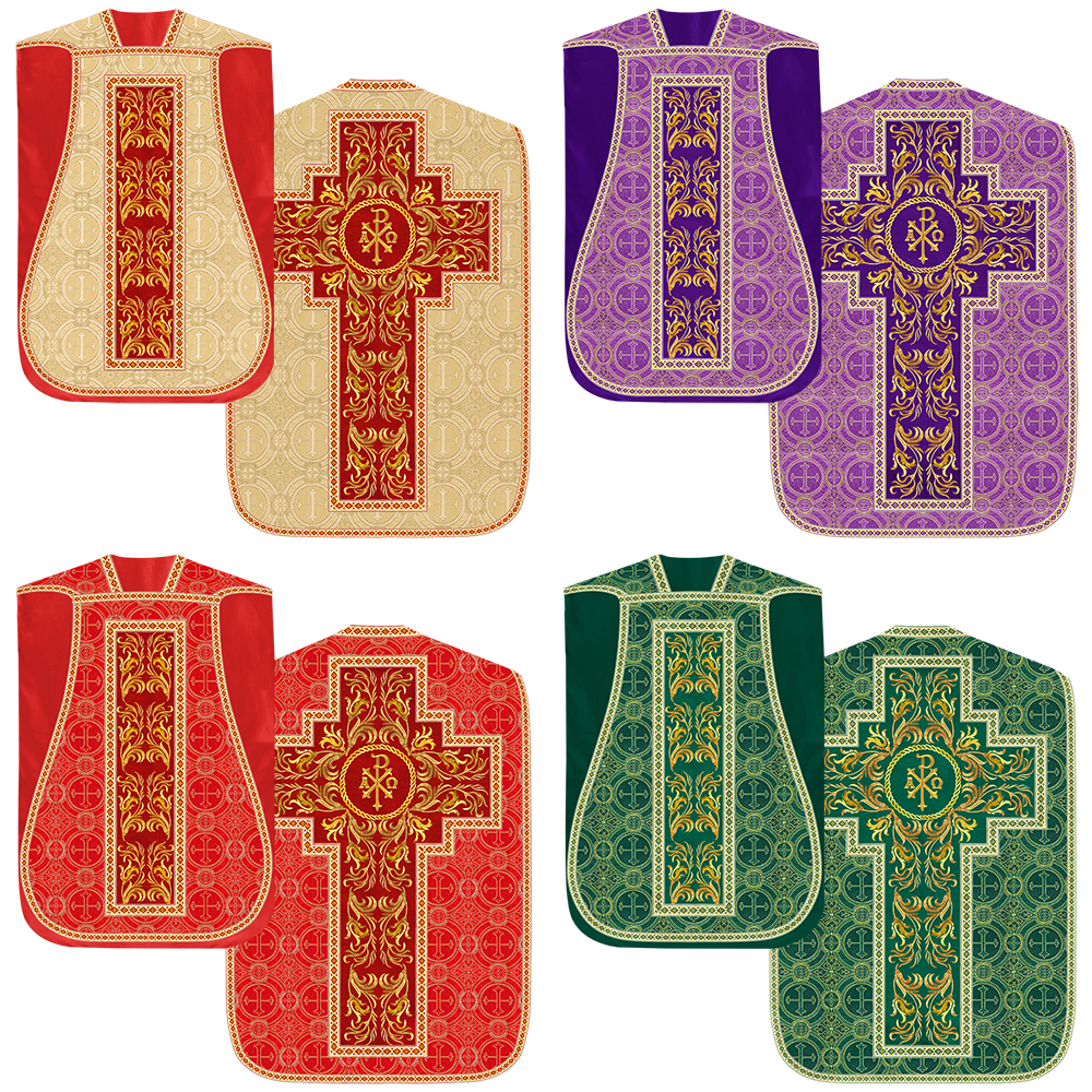 Set of Four Liturgical Embroidery Roman Chasubles