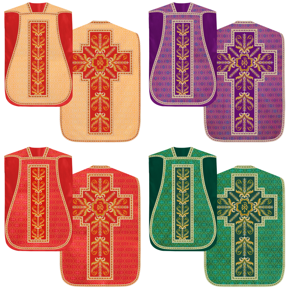 Set of Four Fiddleback with Embroidered Motif and trims