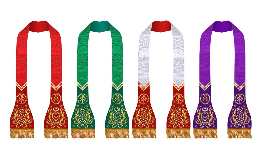 Set of Four Spiritual Roman Stole with Embroidered Motif and trims