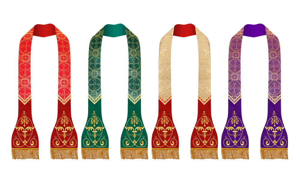 Set of Four Catholic Stole with Embroidered Trims