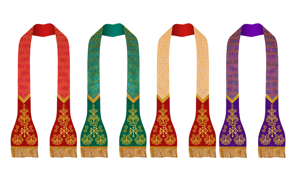 SET OF 4 ROMAN STOLE WITH LITURGICAL MOTIF