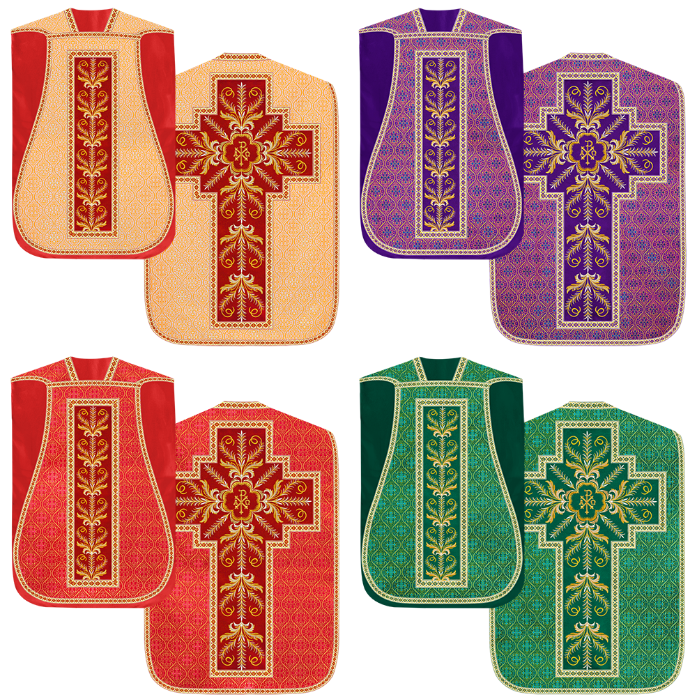 Set of Four Fiddleback with Embroidered Motif and trims