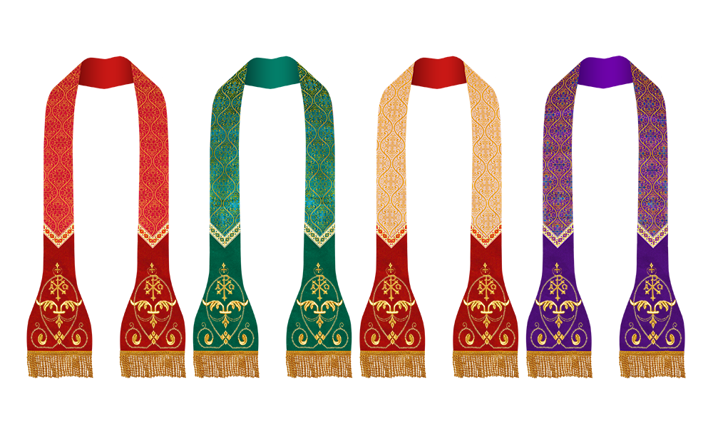 Set of Four Catholic Stole with Embroidered Trims