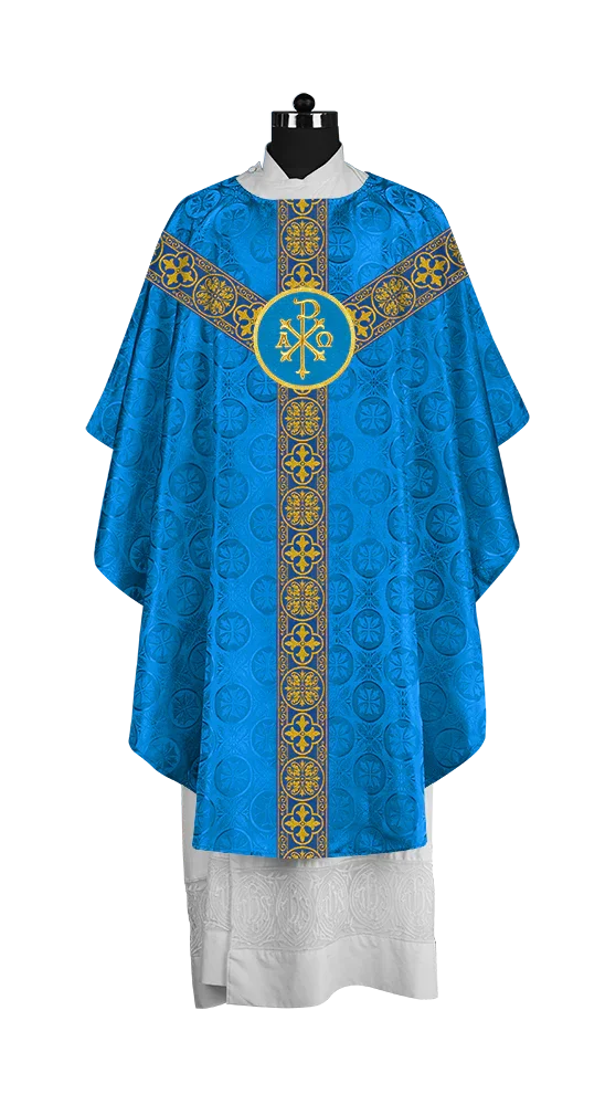 Traditional Gothic Chasuble with Embroidered Motif and Lace Orphrey