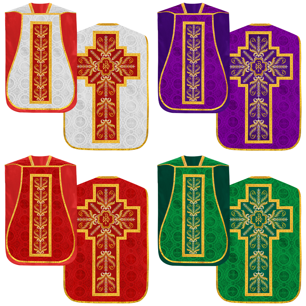 Set of Four Roman Chasuble with liturgical motifs