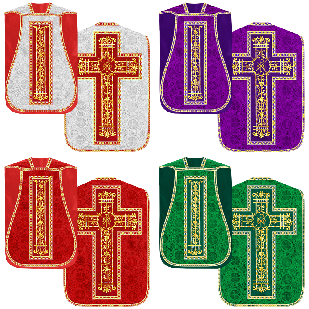 Set of Four Catholic Roman Chasuble with Spiritual Motif