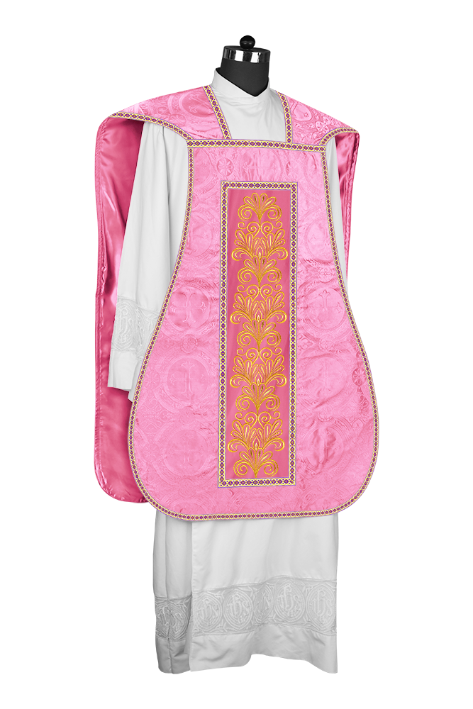 Roman Chasuble Vestment enriched With Coloured Braids and Trims