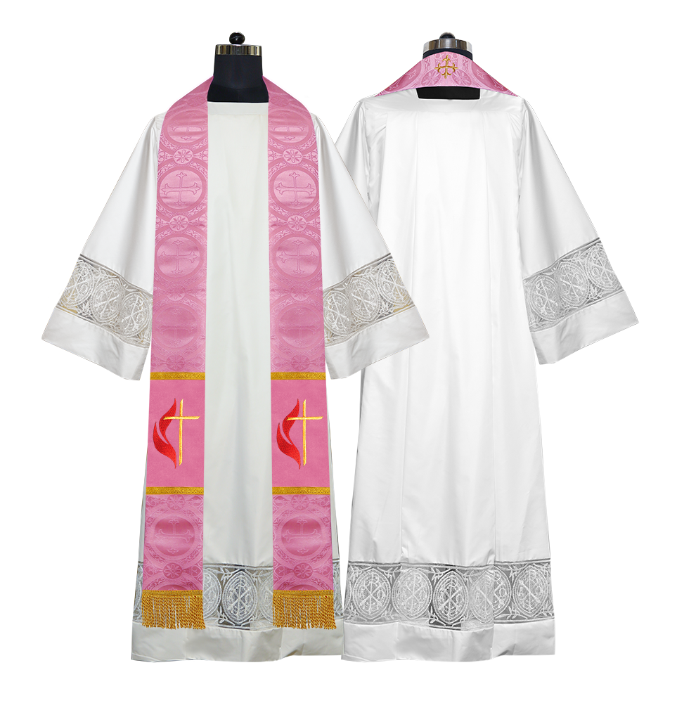 Cross and Flame Embroidered Priest Stole