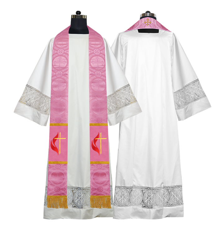 Cross and Flame Embroidered Priest Stole