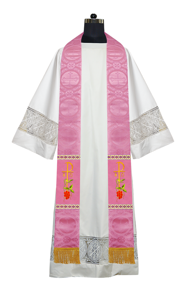 Embroidered Chi Rho with Grapes Clergy Stole