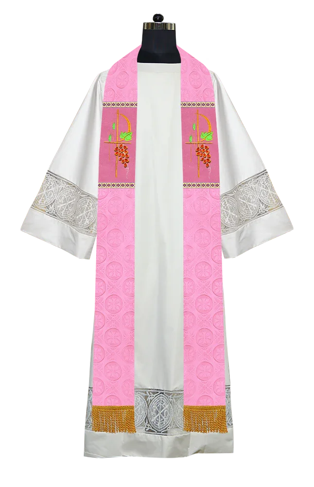 Clergy Stole with Ornate Embroidered Liturgical Motif