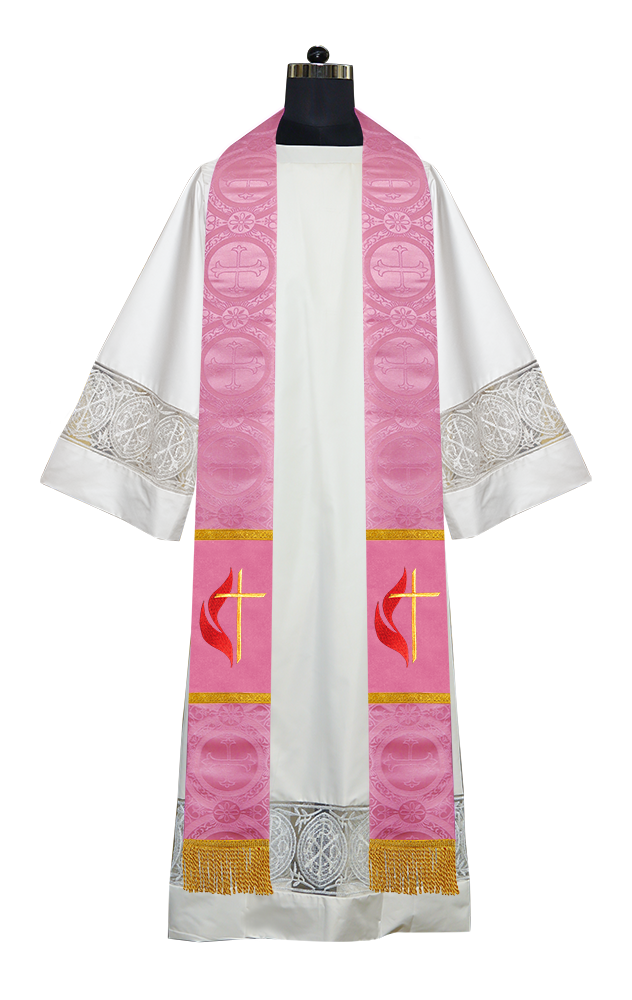 Cross and Flame Embroidered Priest Stole