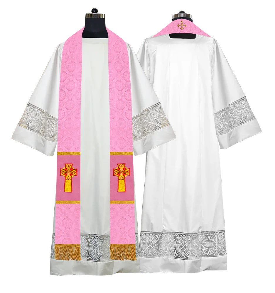 Liturgical Stole Adorned with Embroidered Cross Motif