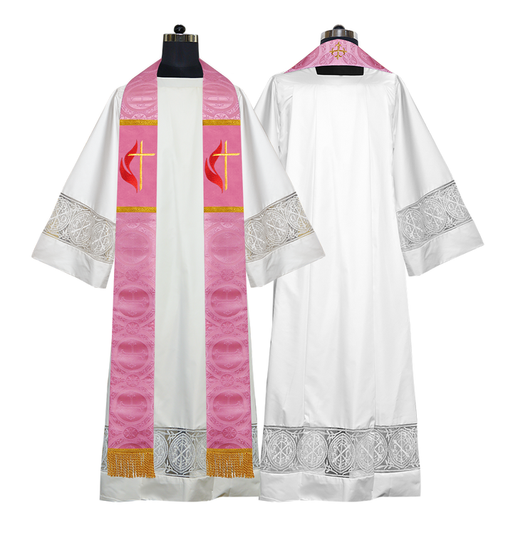 Cross and Flame Embroidered Clergy Stole