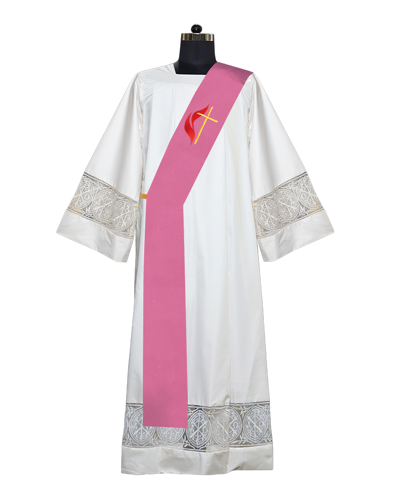 Cross and Flame Embroidered Deacon Stole