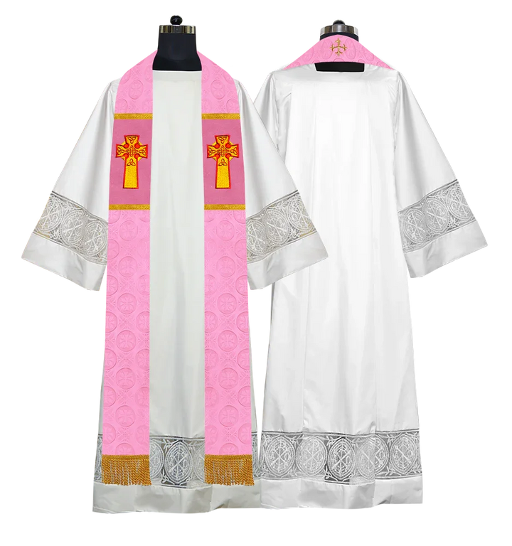 Liturgical Stole Adorned with Embroidered Cross Motif