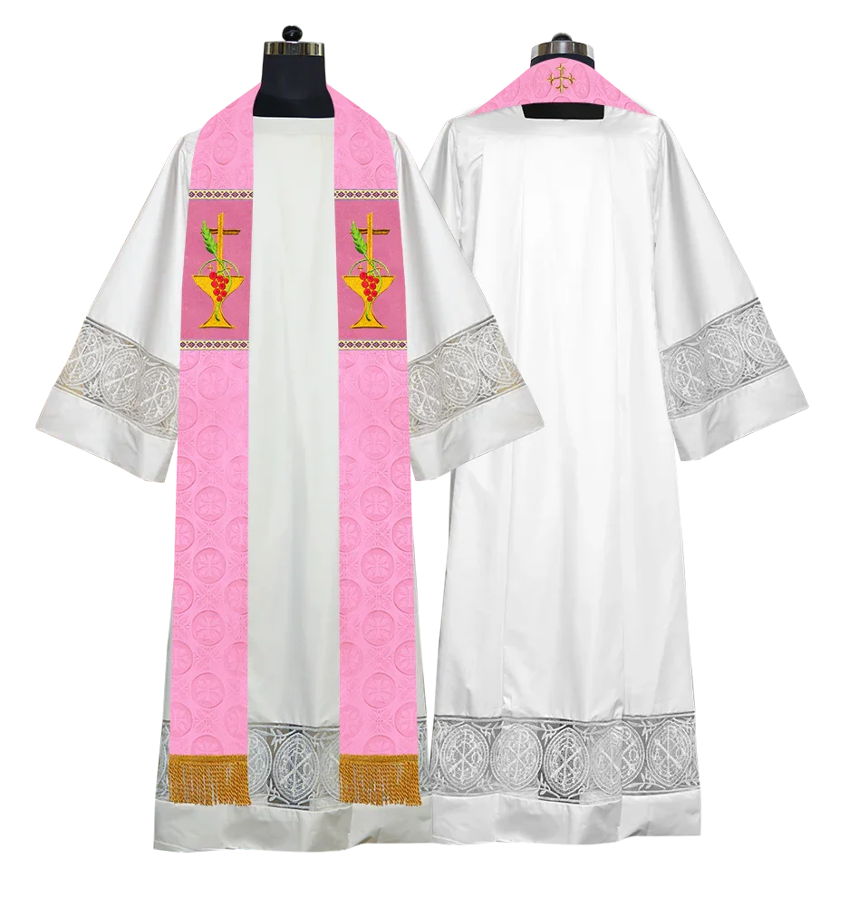 Clergy Stole with Ornate Embroidered Liturgical Motif