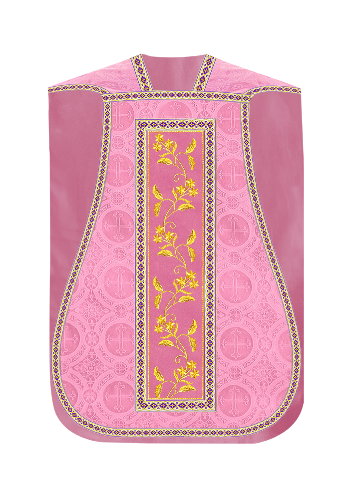 Roman Chasuble Vestment With Floral Design and Trims