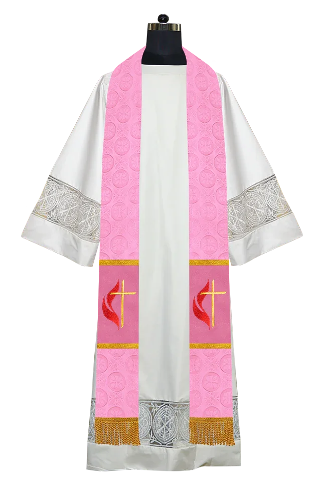 Liturgical Stole Adorned with Embroidered Cross Motif