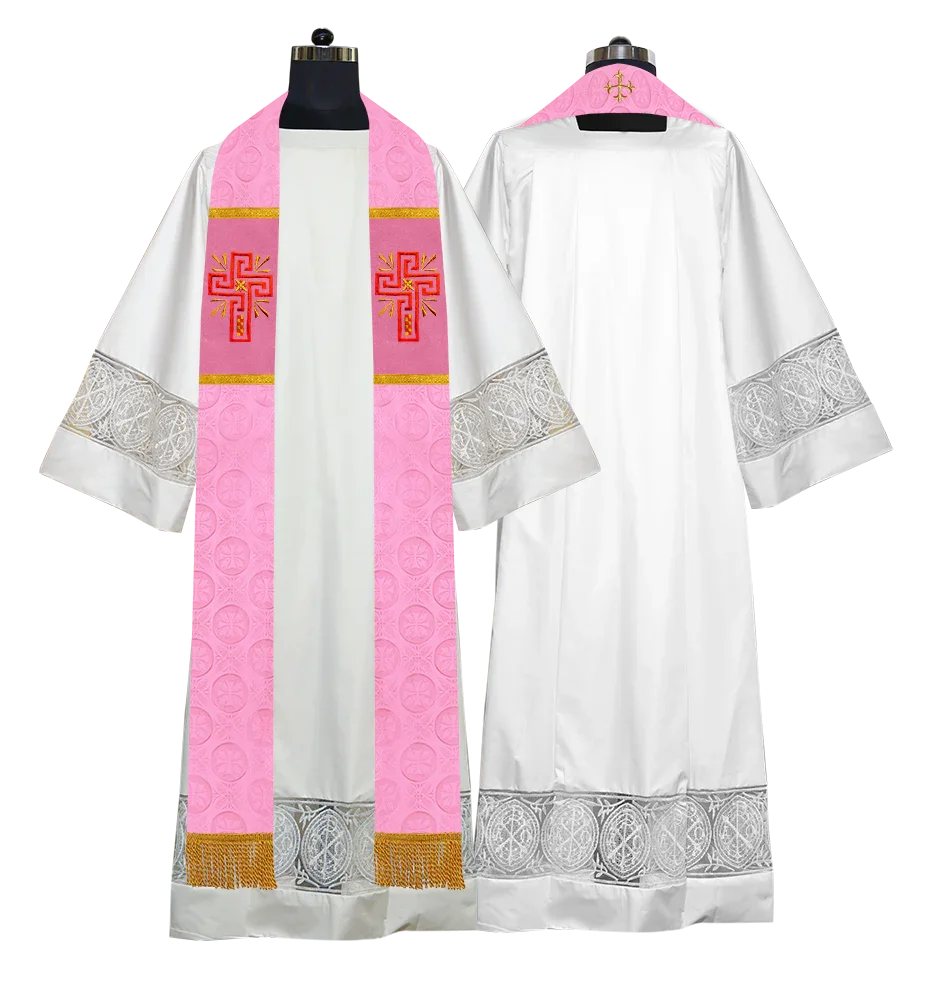 Liturgical Stole Adorned with Embroidered Cross Motif