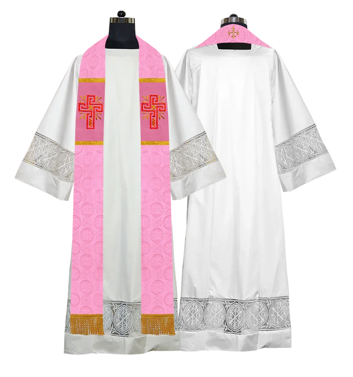 Liturgical Stole Adorned with Embroidered Cross Motif