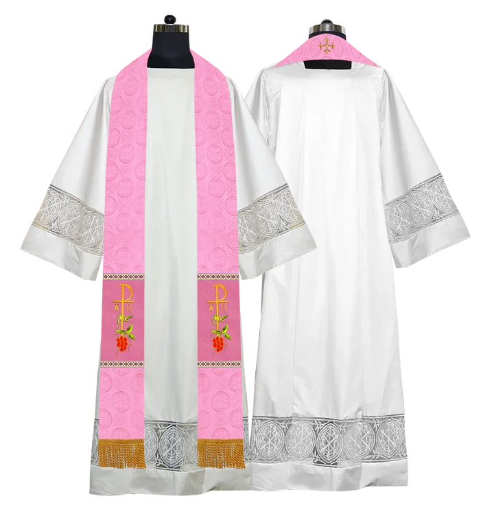 Clergy Stole with Ornate Embroidered Liturgical Motif