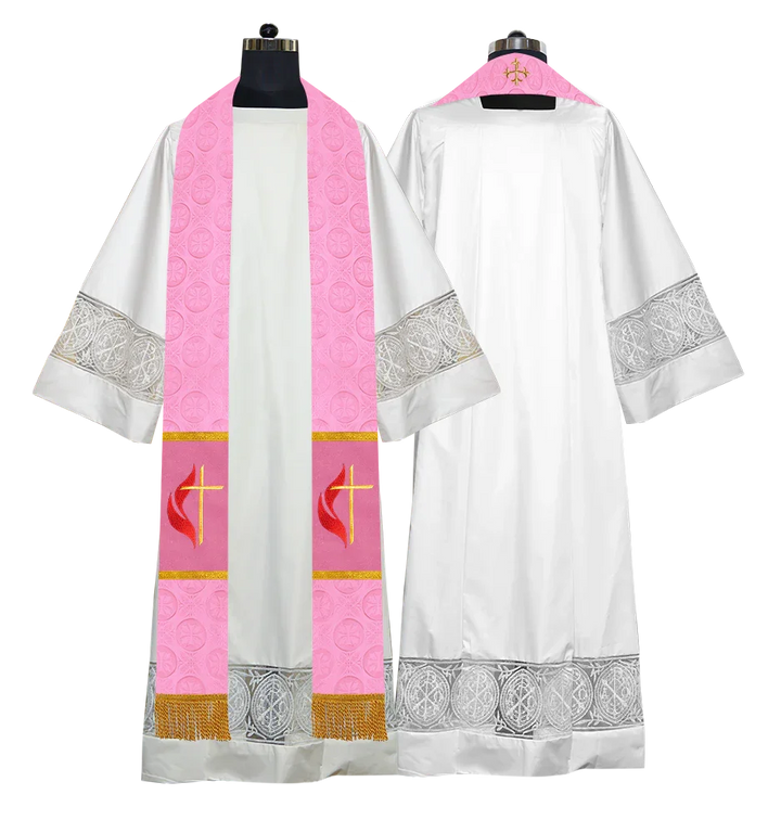 Liturgical Stole Adorned with Embroidered Cross Motif