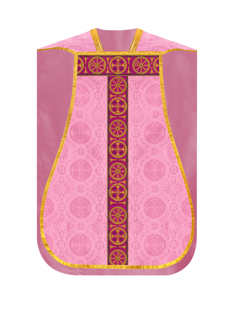 Roman Chasuble Vestment with Spiritual Motif and Ornate Braids