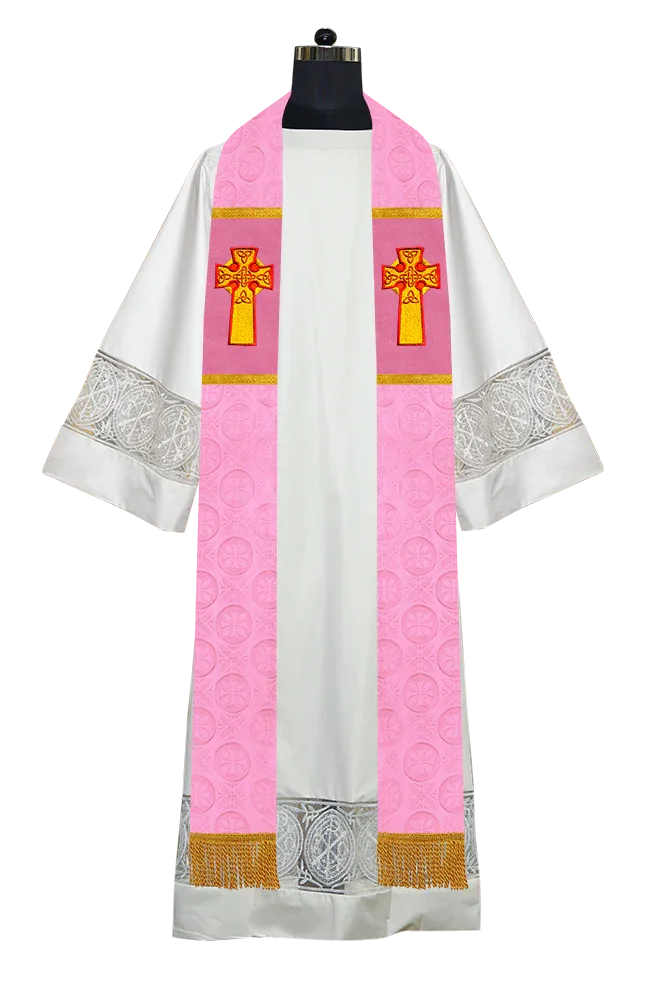 Liturgical Stole Adorned with Embroidered Cross Motif