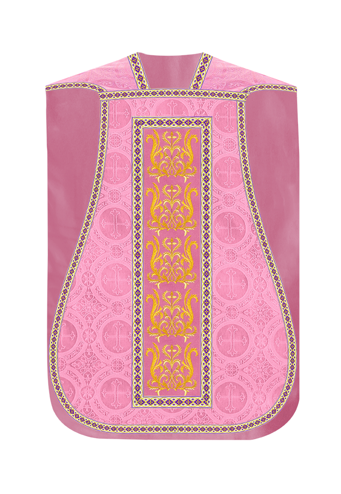 Liturgical Roman Chasuble Vestment With Spiritual Motifs and Trims