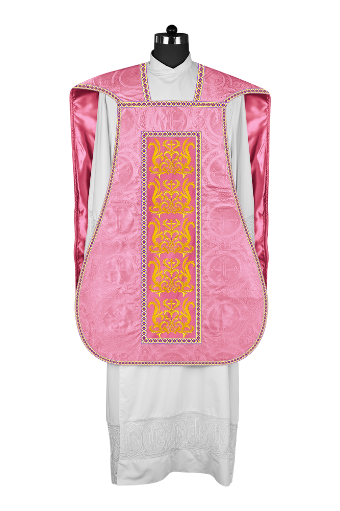 Liturgical Roman Chasuble Vestment With Spiritual Motifs and Trims