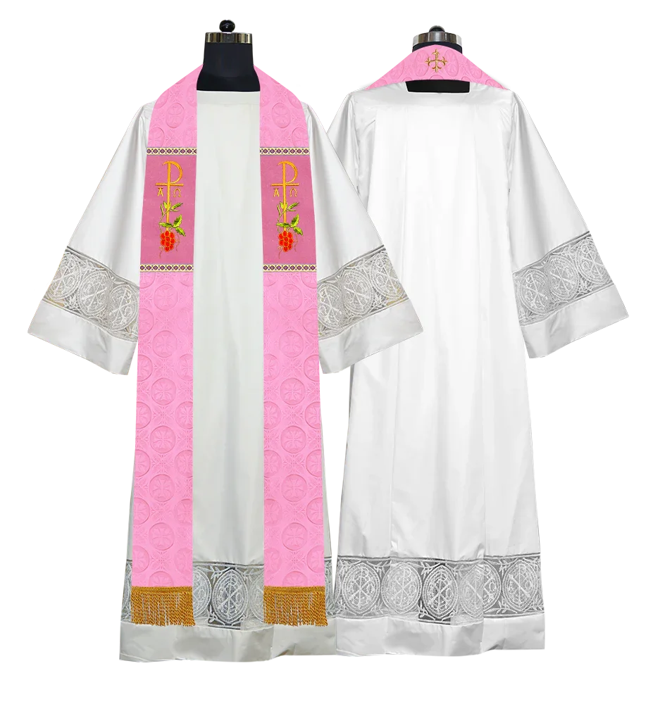 Clergy Stole with Ornate Embroidered Liturgical Motif