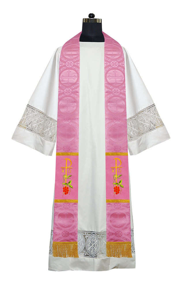 Estola sacerdotal bordada con Chi Rho y uvas