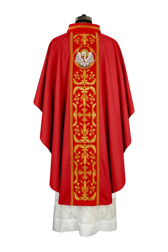 Gothic Chasuble with Ornate Pelican and Cross Embroidery