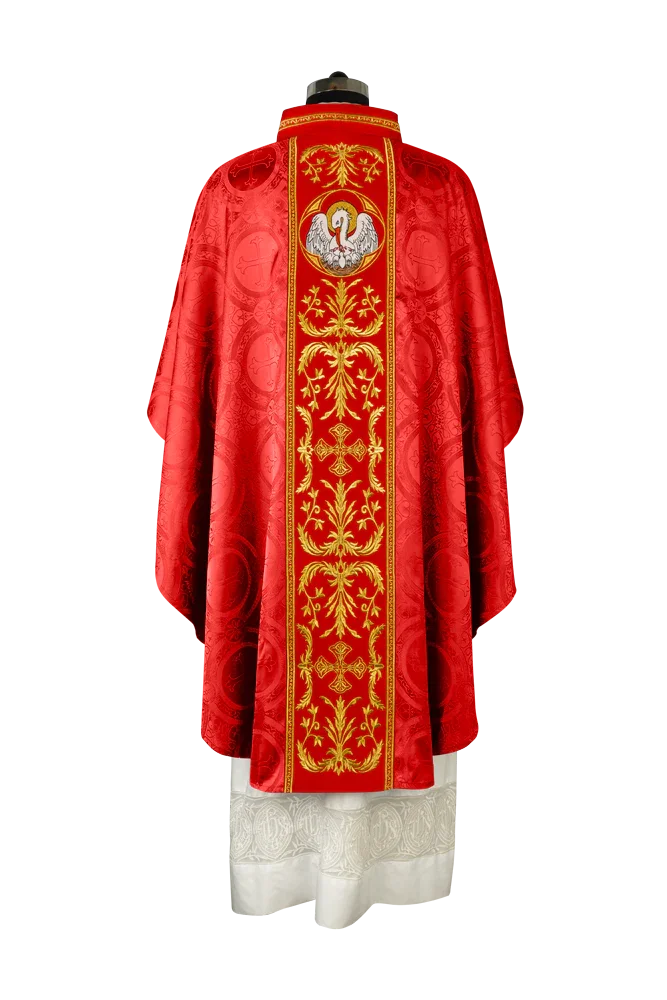 Gothic Chasuble with Ornate Pelican and Cross Embroidery