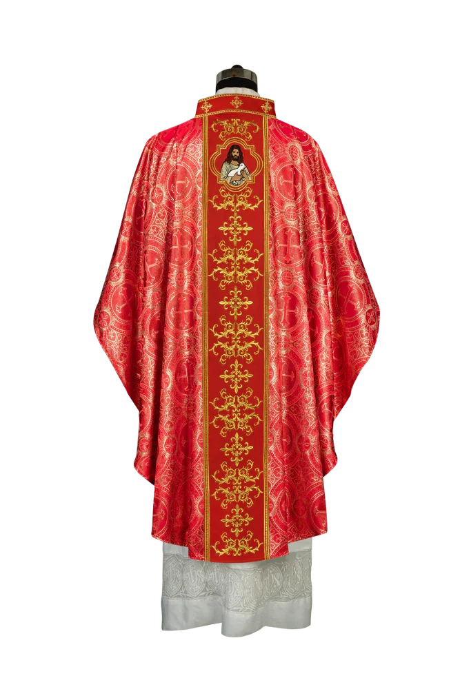 Liturgical Chasuble with Intricate Embroidery of Jesus and the Lamb