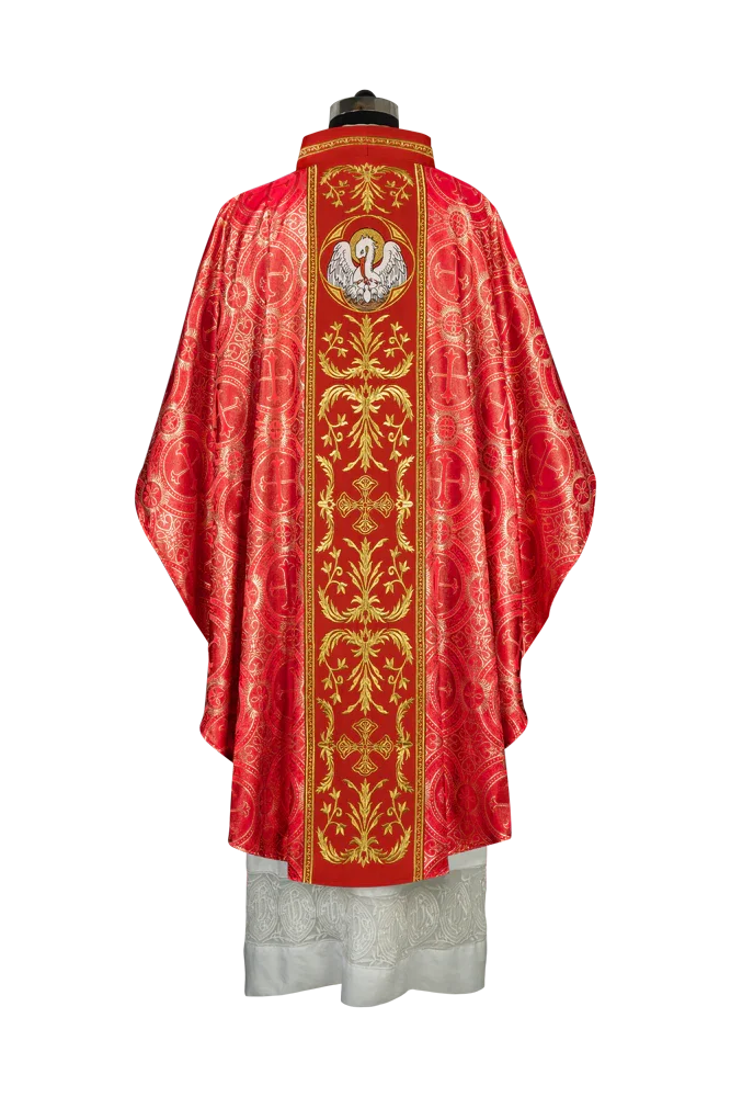 Gothic Chasuble with Ornate Pelican and Cross Embroidery