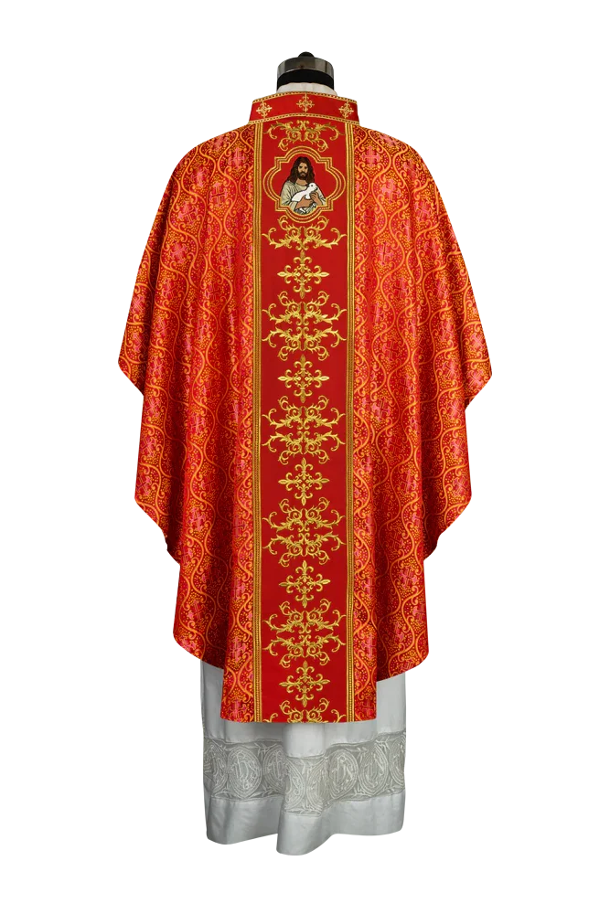 Liturgical Chasuble with Intricate Embroidery of Jesus and the Lamb