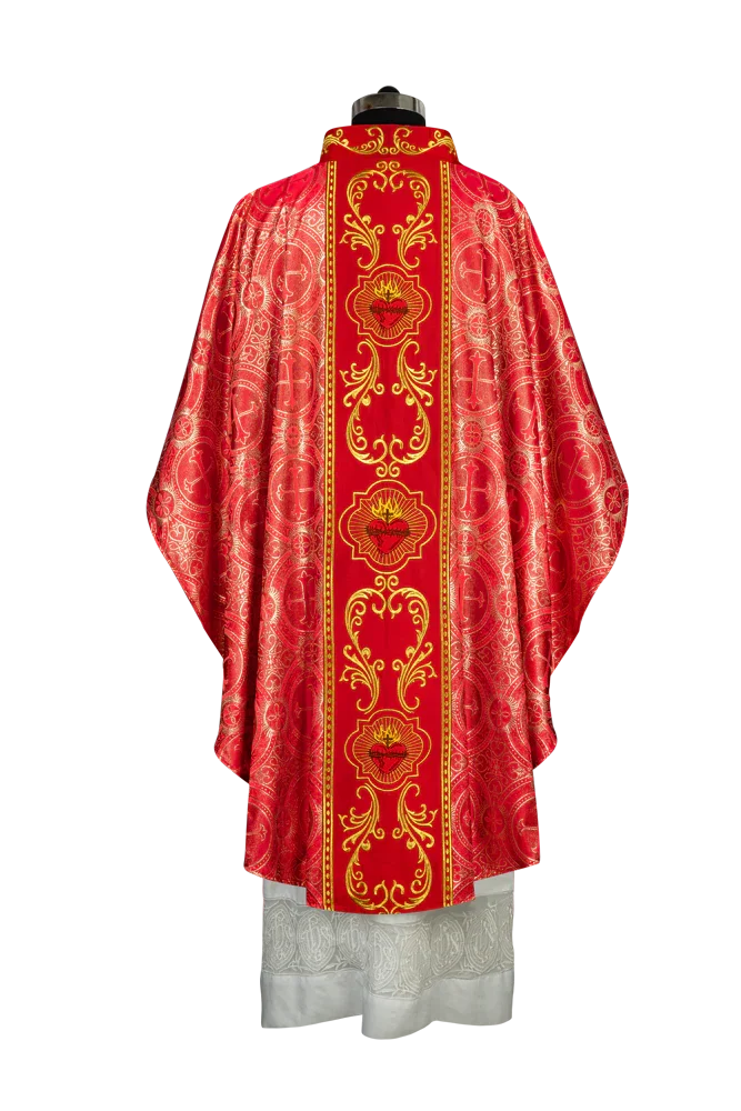 Gothic Style Chasuble with Sacred Heart Embroidered Orphrey