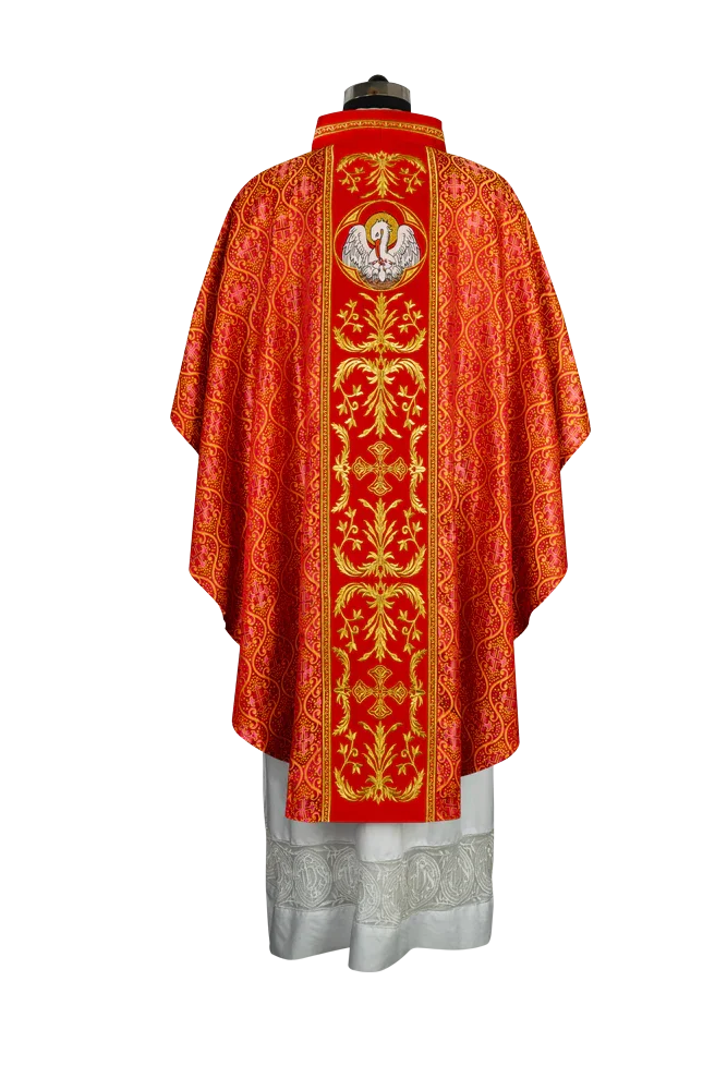Gothic Chasuble with Ornate Pelican and Cross Embroidery