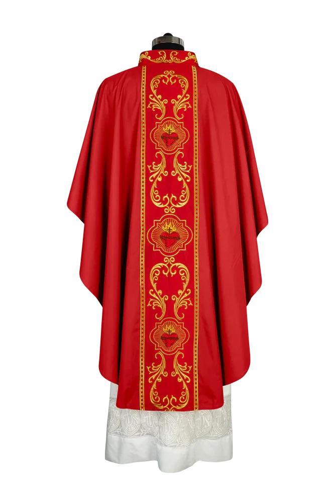 Gothic Style Chasuble with Sacred Heart Embroidered Orphrey