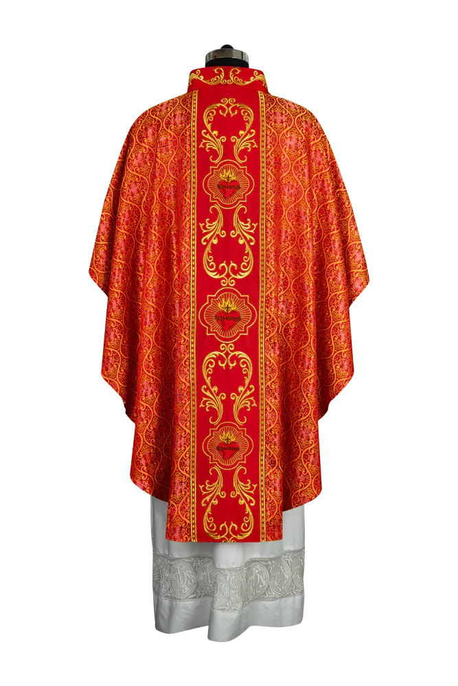 Gothic Style Chasuble with Sacred Heart Embroidered Orphrey