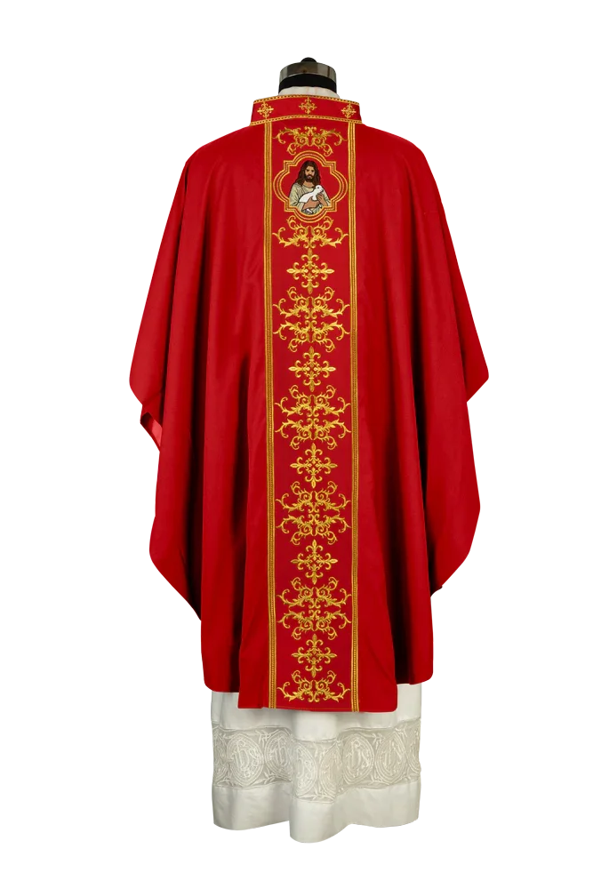 Liturgical Chasuble with Intricate Embroidery of Jesus and the Lamb