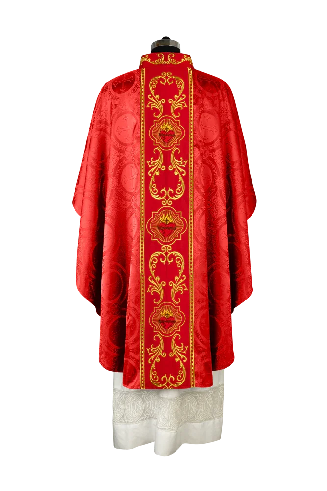 Gothic Style Chasuble with Sacred Heart Embroidered Orphrey