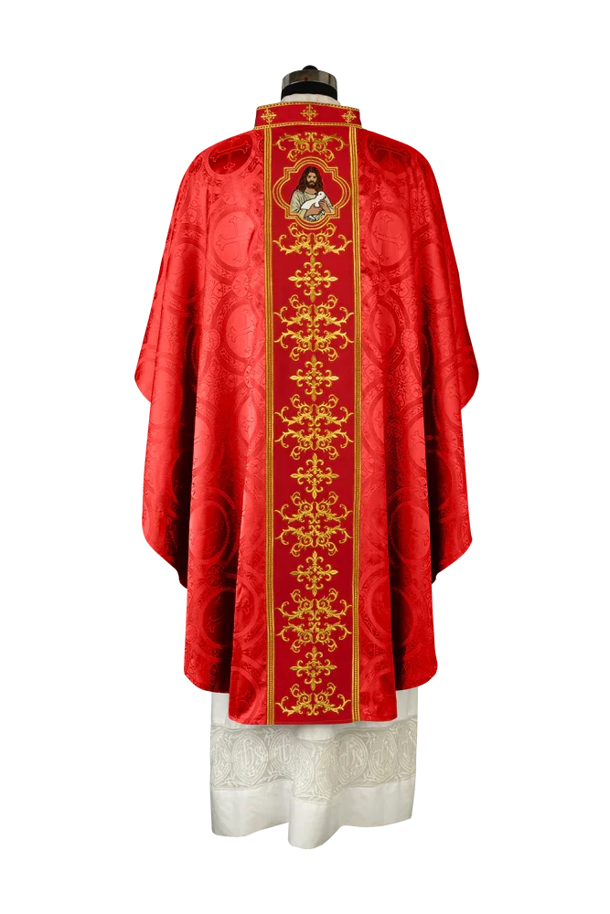 Liturgical Chasuble with Intricate Embroidery of Jesus and the Lamb