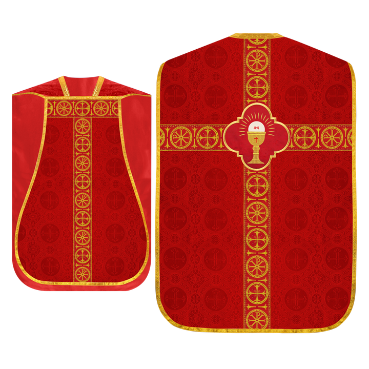 Roman Chasuble Vestment with Spiritual Motif and Ornate Braids