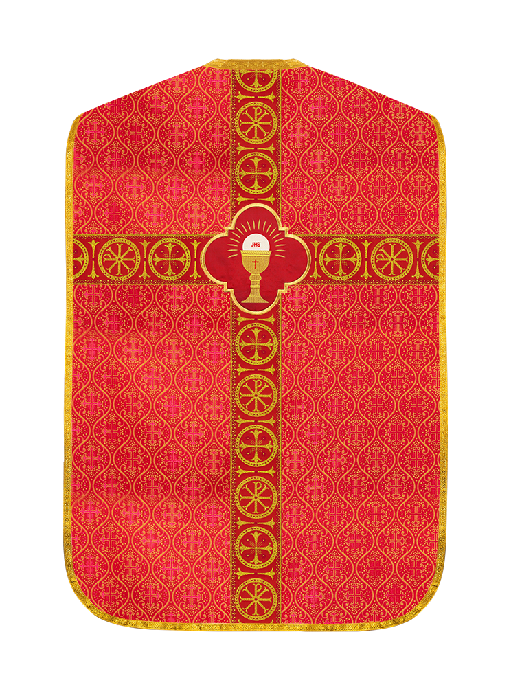 Roman Chasuble Vestment with Spiritual Motif and Ornate Braids