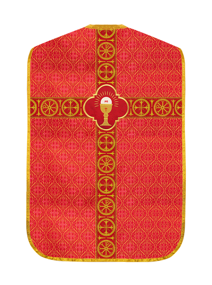 Roman Chasuble Vestment with Spiritual Motif and Ornate Braids